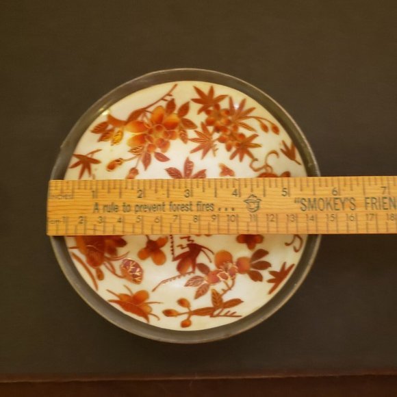 Vtg A.C.F. Japanese Porcelain Ware Bowl Wrapped Pewter Floral Hong Kong decorate - Picture 3 of 11